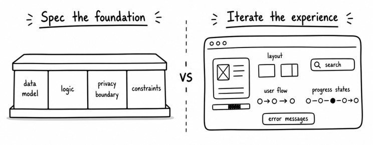 Illustration contrasting frontend taste with backend contractual precision