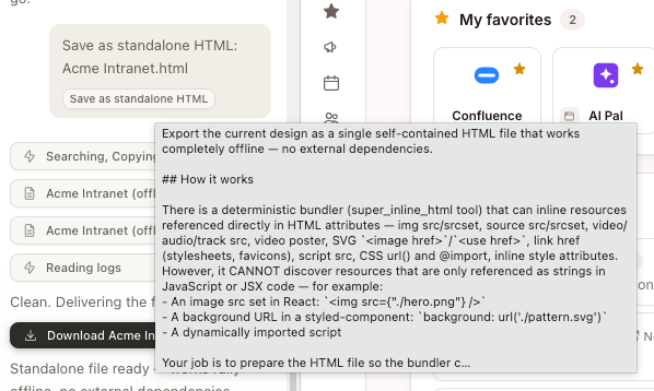 Claude Design prompt fragment tooltip