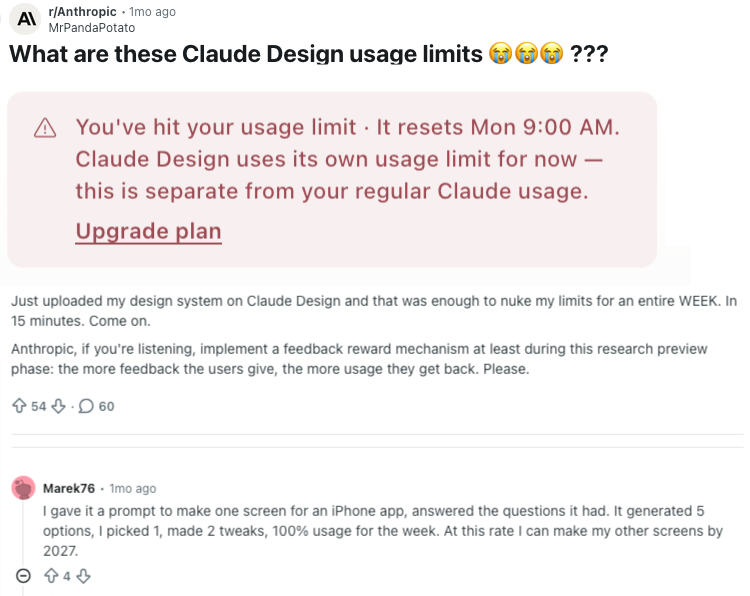 Claude Design usage limit message